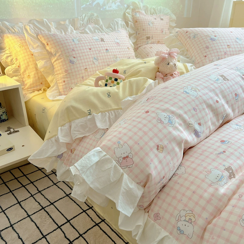 Комплект с мультфильмом корейского бренда Fresh cotton, наволочка, простыня, покрытие на кровать, 4 предмета