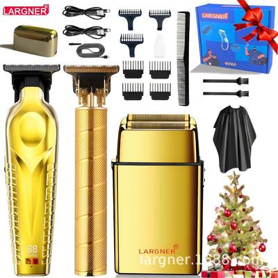 男士专业金色理发器和修剪器LED 显示屏的 USB 可充电理发套件