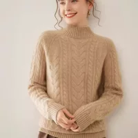 Демисезонная кашемировая тёплая вязаная кофта с высоким воротом, oversize, свободный крой