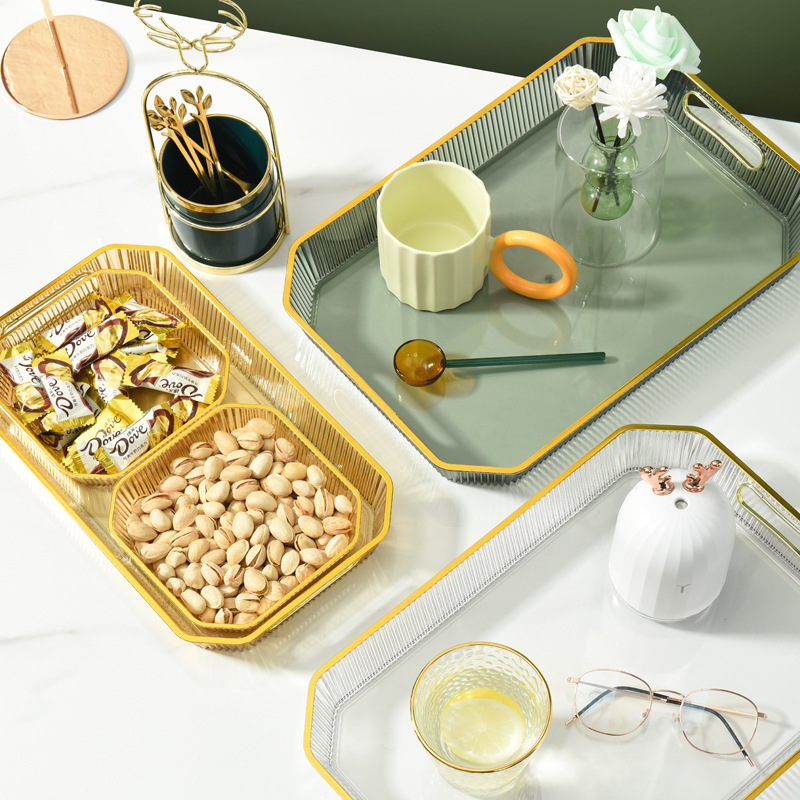 Luz de lujo rectangular borde dorado taza de agua bandeja de té taza de té del hogar sala de estar bandeja de fruta taza juego de té bandeja de almacenamiento