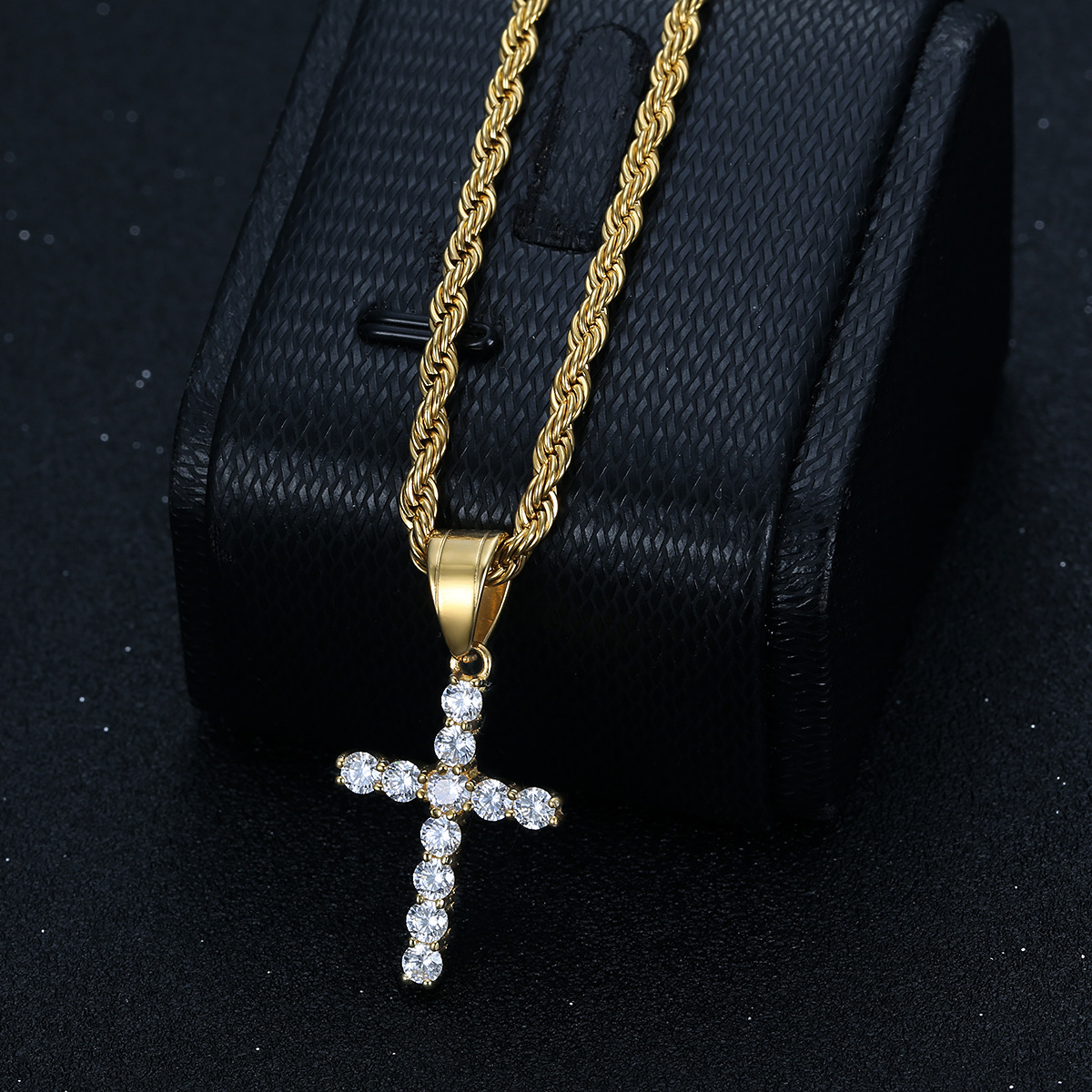 Titanium Steel Material Hip-Hop Cross Titanium Steel Plating Zircon 18K Gold Plated Men's