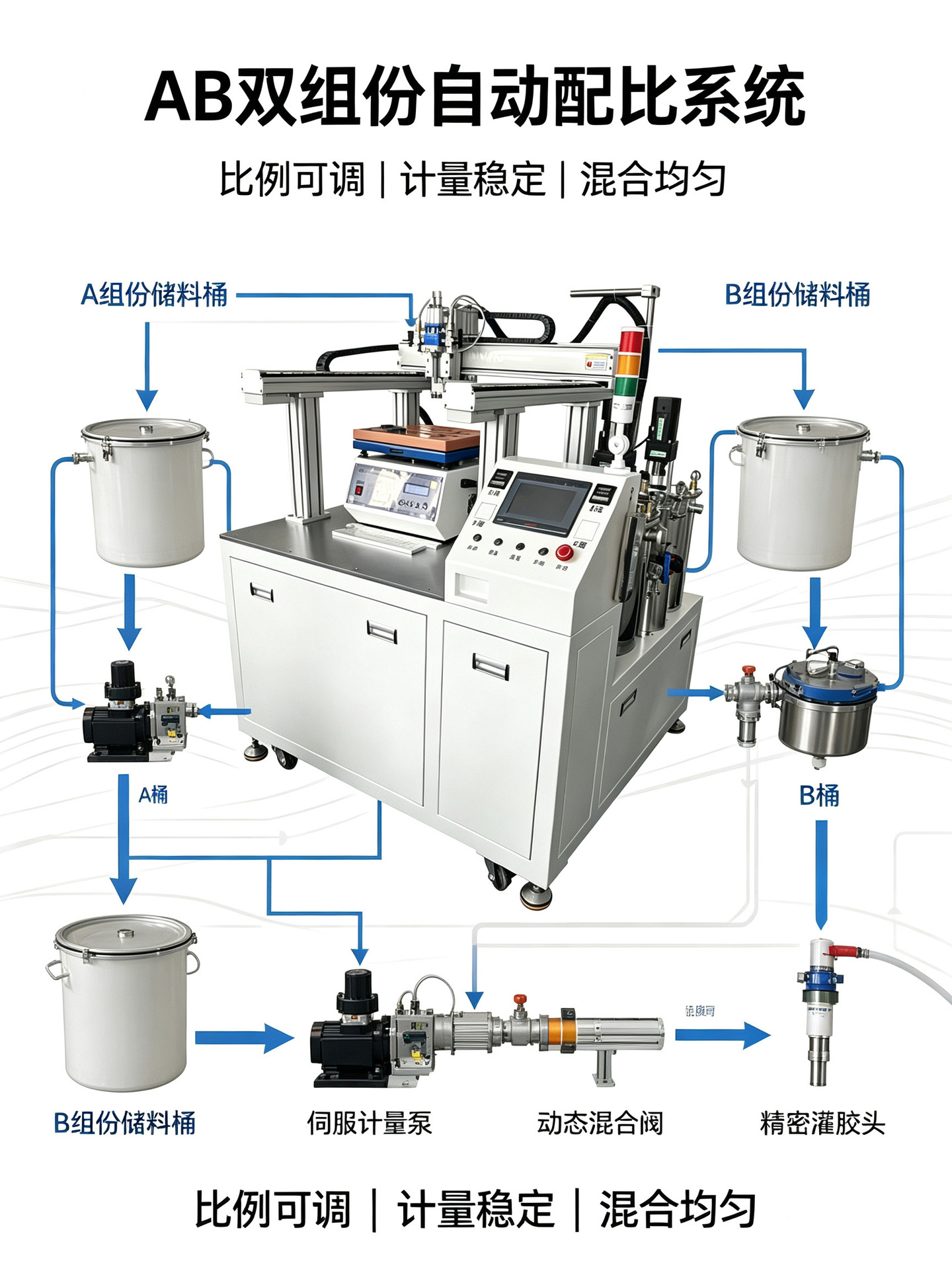 Gantry-type fully automatic AB glue dispensing machine, dual-component epoxy resin potting machine, automatic proportioning and mixing dispensing equipment