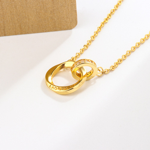 Moebius Ring Necklace for Women, Double Clasp Round Elegant Fashion Lockchain, Simple Design Sense, Unique Pendant Necklace