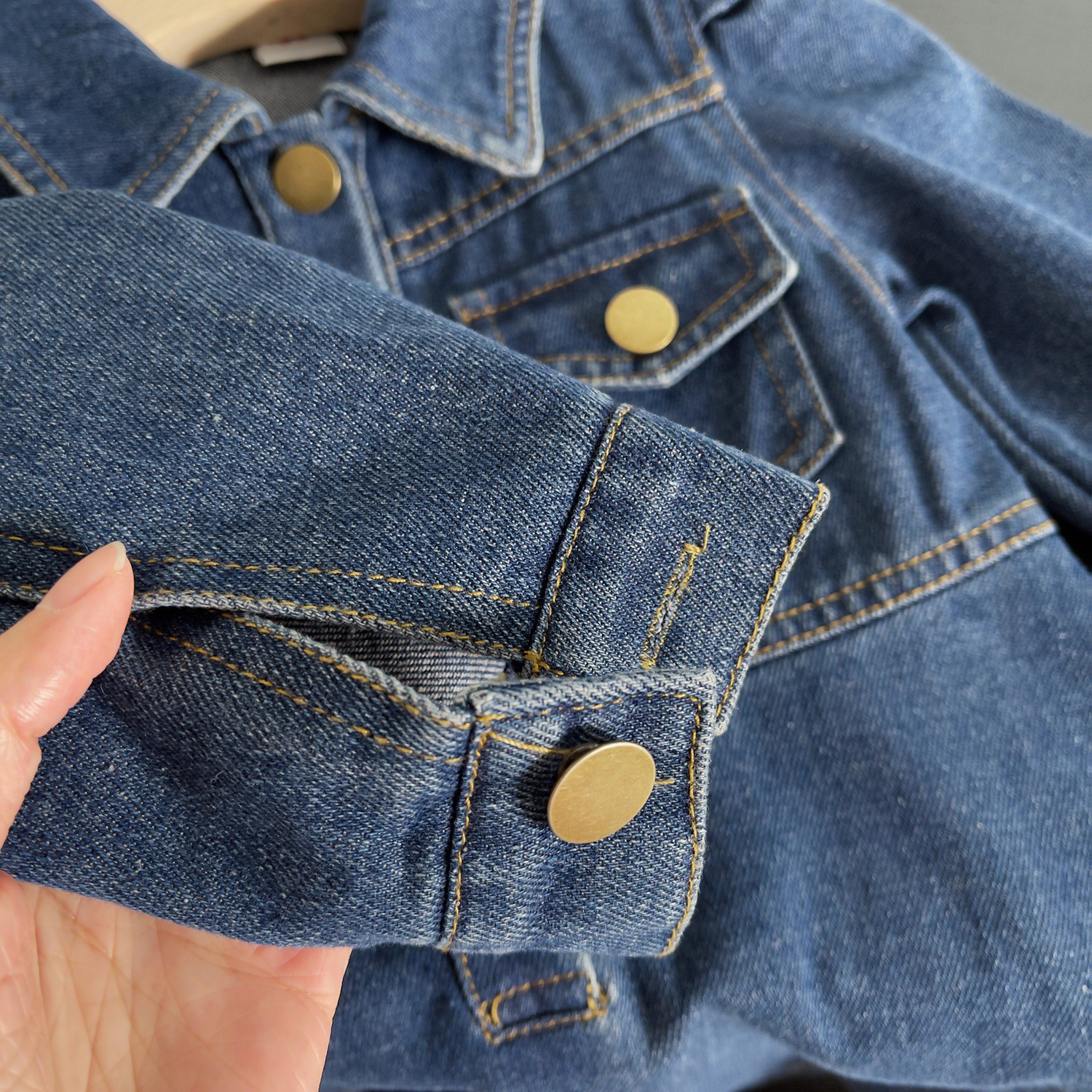 Rochie din denim cu mâneci lungi pentru fetițe din bumbac moale_voghion.com