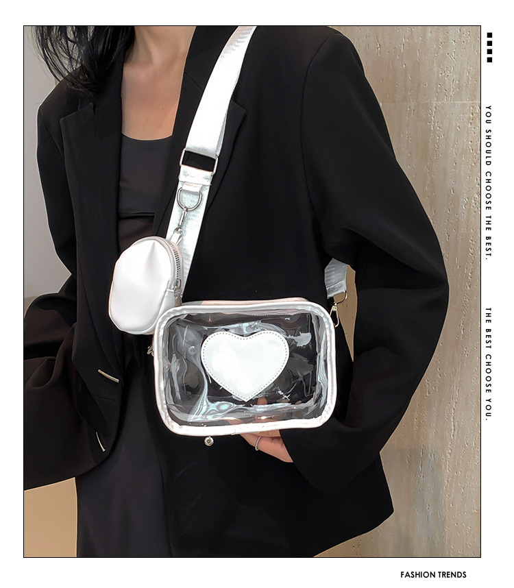405g Weight Zipper Closure Type Single Shoulder Strap Strap Type Square Bag Bags Type Casual Occasion PVC Material Heart Shape Pattern Spring&Summer Season Women's Gender Streetwear Style Square Shape Women's PVC Heart Shape Streetwear Square Zipper Square Bag 无