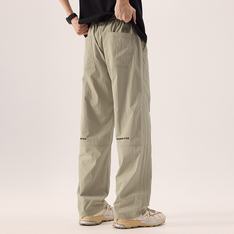Men's Summer Thin Ice Silk Casual Pants, Trendy Towel Bottom Loose Trendy Brand Hong Kong Style Wide-Leg Pants, Outdoor Air Conditioning Pants