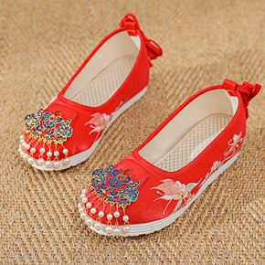  bride Fairy hanfu shoes female pearl pendant increased national wind within single cloth shoes antique embroidered shoes women