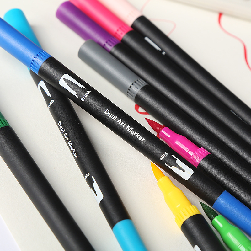 Amazon caliente negro Barra de doble cabeza marcador acuarela pluma estudiante color gancho línea cepillo arte especial traje lote
