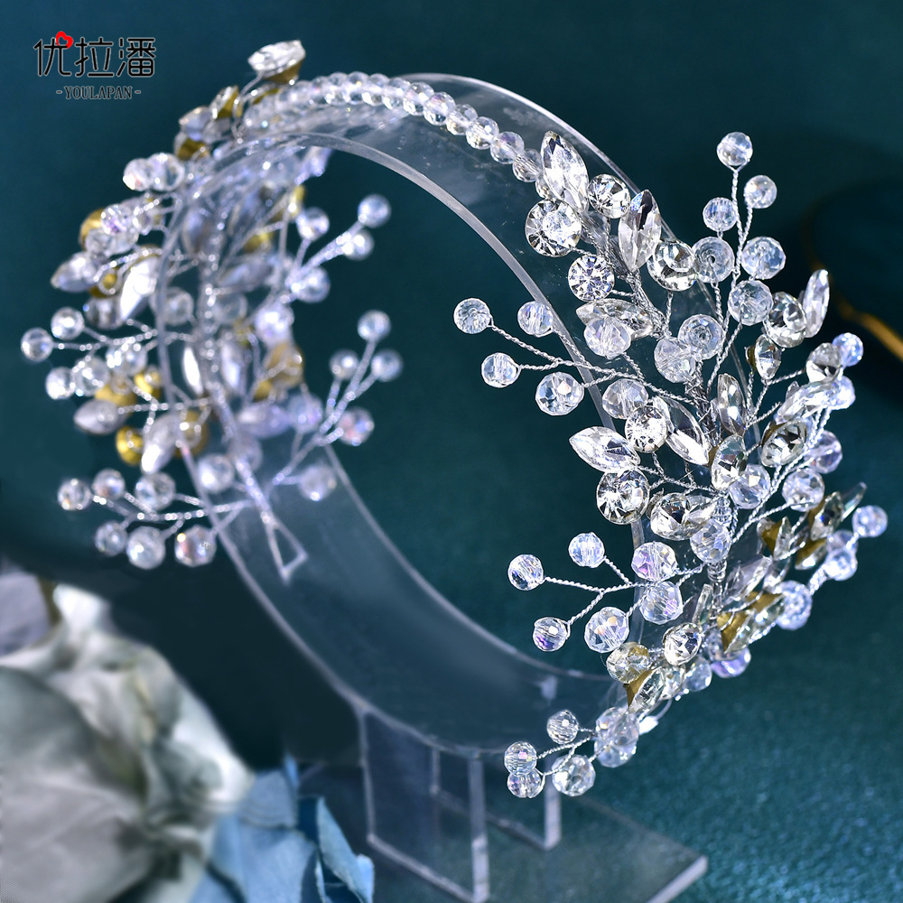 Youlapan Hp804 French Synthetic Rhinestone Crystal Beads Branch Leaf Style Headband Bridal Wedding Dress Banquet Headdress