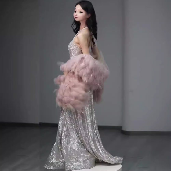 Evening dress for women 2024 new sequined pink feather shawl annual meeting host high-grade bridal toast dress