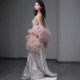 Evening dress for women 2024 new sequined pink feather shawl annual meeting host high-grade bridal toast dress