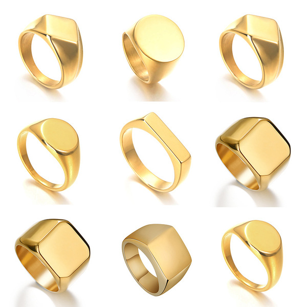 Glossy golden square ring stainless steel for men and women