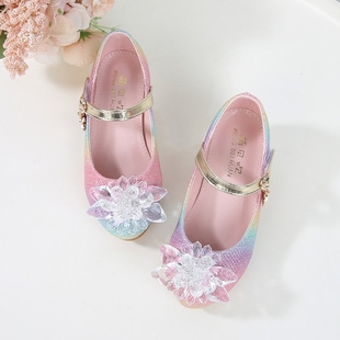 Princess shoes girls color high heels spring and autumn new leather shoes children's shoes little girl stage performance crystal shoes