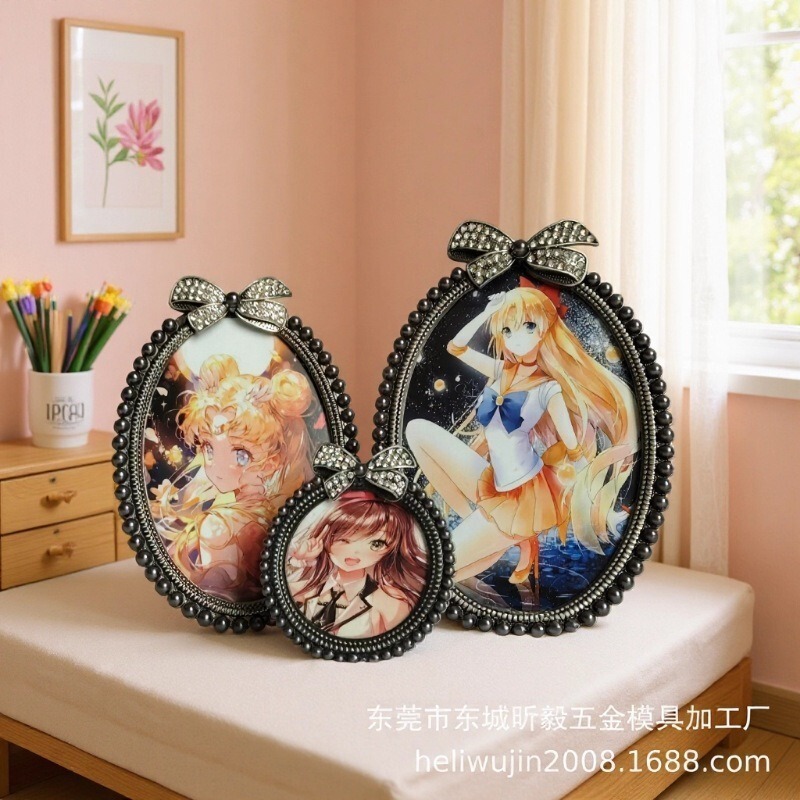 Tin antique bow diamond pearl 3 inch, 6 inch, 7 inch metal photo frame, free photo development