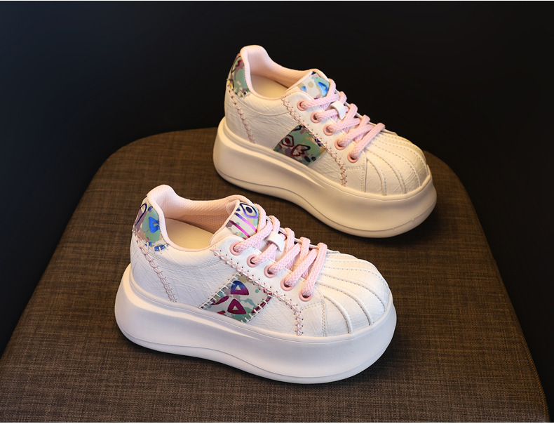 Giày sneaker nữ đế dày tăng chiều cao phong cách thể thao — Trắng hồng chi tiết 5