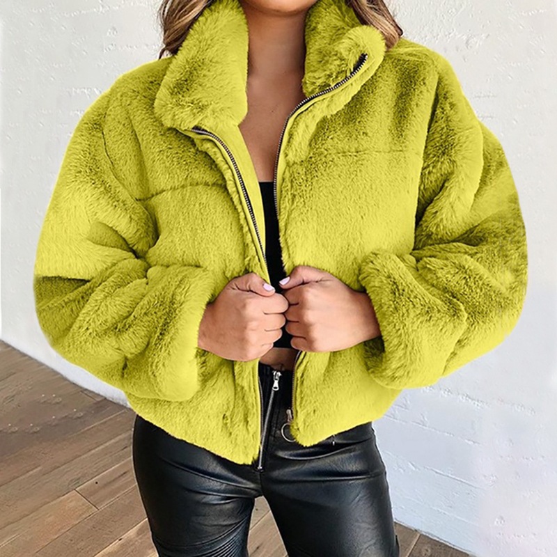 Women'S Fashion Solid Color Patchwork Zipper Coat Plush Coat display picture 4