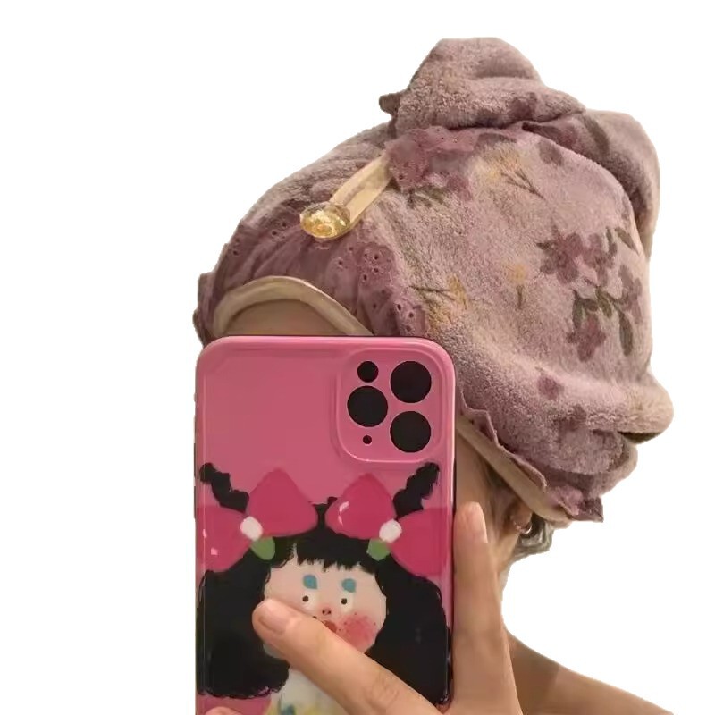 复古花朵珊瑚绒干发帽浴后擦头干发浴帽女吸水速干毛巾挂浴室专用|undefined