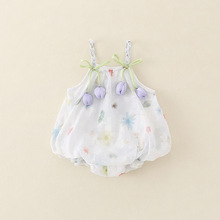 2025韩版夏季新款郁金香雪纺吊带连衣裙婴幼儿三角哈衣唯美公主裙