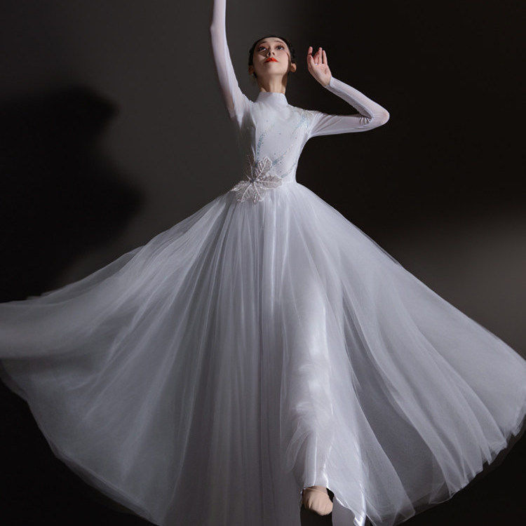 White Classical Dance Costume for Women with a Large, Flowing Skirt, Super Fairy-Like Modern Dance Performance Outfit, Art Exam Performance Long Dress for Adults