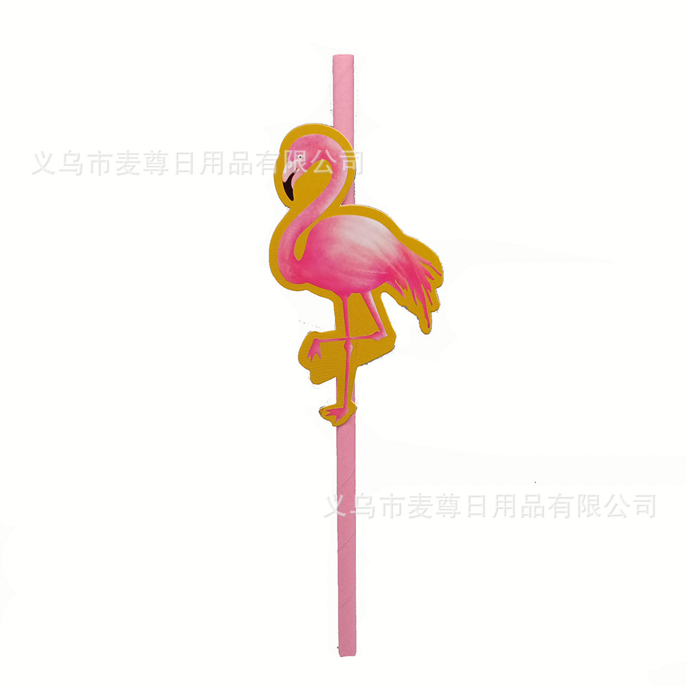 Cruz-frontera Venta caliente Flamingo tarjeta paja bar postre pastel decoración paja boda banquete Festival Fiesta paja