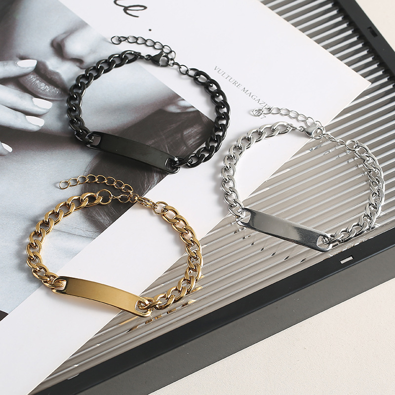 Cross-Border European and American Hot-Selling Fashion Simple DIY Laser Engraving Stainless Steel Curved Brand Nk Chain Couple Bracelet Direct Sale