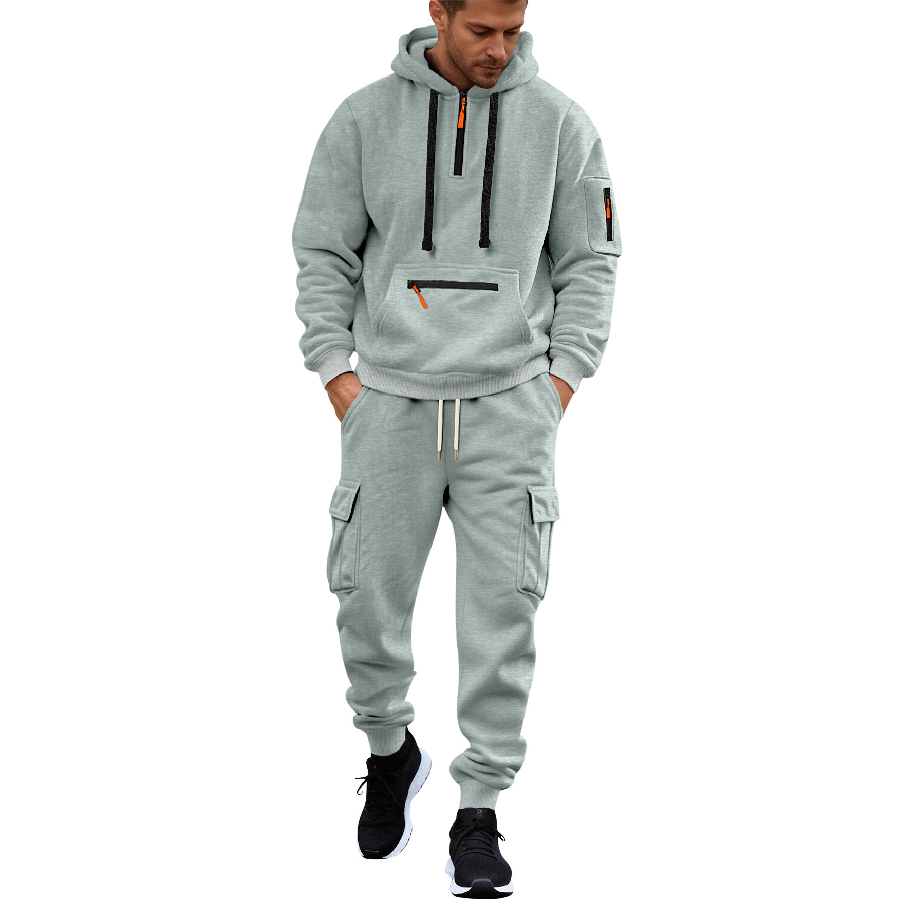 Transfronterizo Europa y América hombre sudadera encapuchada de color sólido cuello redondo suelta sudadera de manga larga sudadera set de pantalones