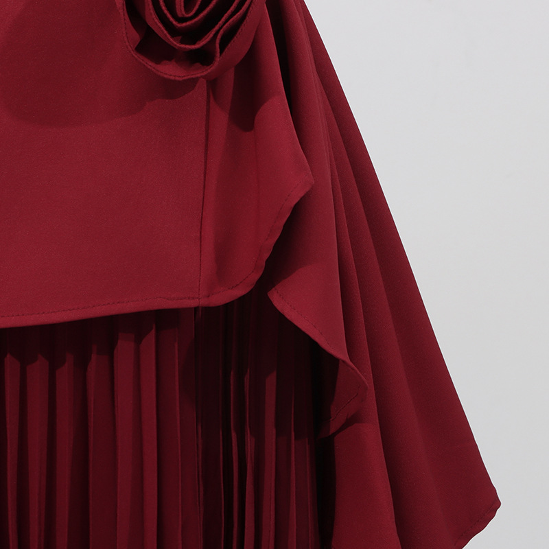 Saia midi de cintura subida saia plissada evasé com flores_voghion.com