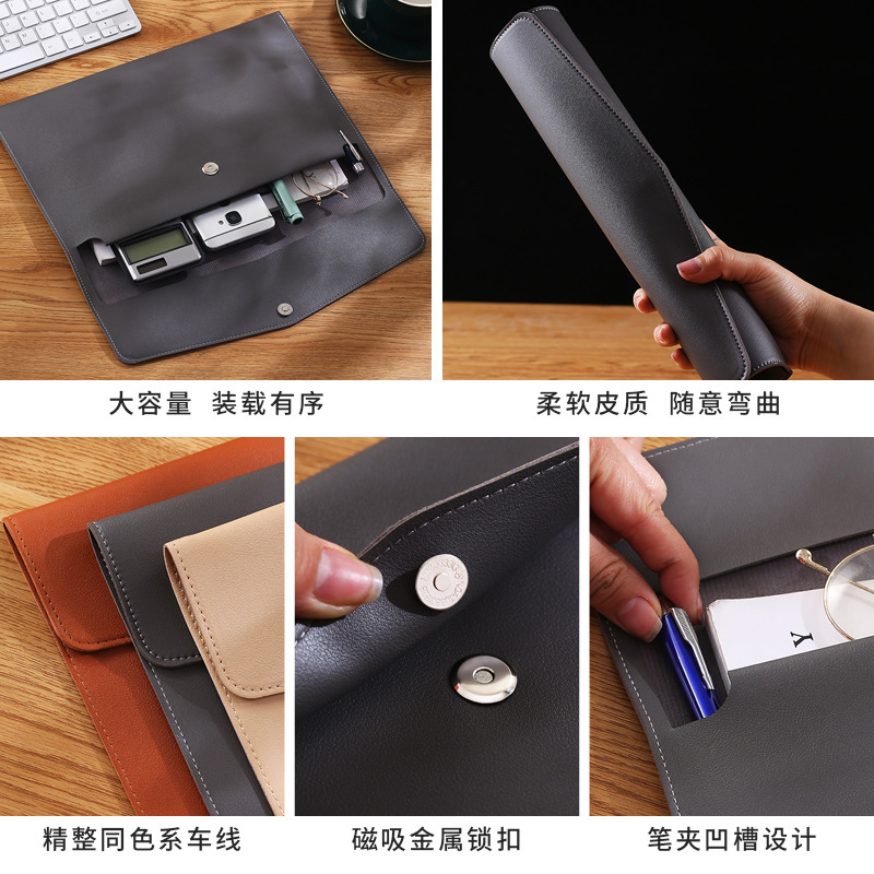 卸売 A4 レザー磁気バックルファイルバッグ大容量収納ファイルバッグ A5PU レザービジネスオフィス会議情報バッグ|undefined