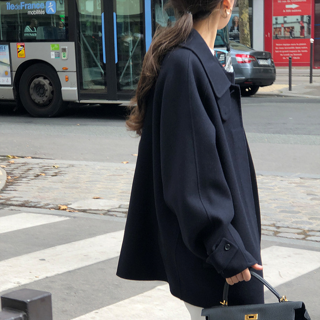 INS博主款法式气质复古翻领单排扣中长款毛呢外套女宽松休闲上衣|undefined