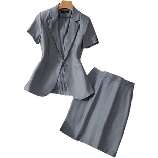 Grey Suit Jacket Women's Summer Thin Short-sleeved Workwear Interview Forsuit Fashion Elegant Professional Suit Summer