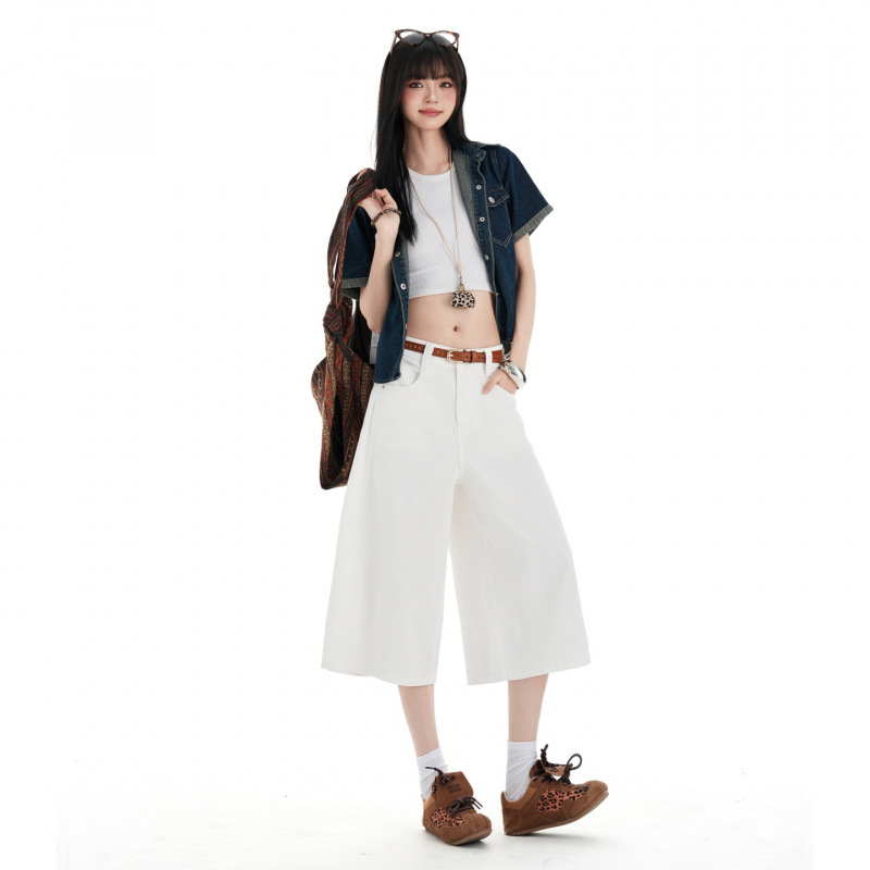 Off-White Sweet Cool Style High-Waisted Workwear Wide-Leg Cropped Pants for Women 2026 Summer New Loose Casual Versatile Mid-Length Pants Off-White Sweet Cool Style High-Waisted Workwear Wide-Leg Cropped Pants for Women 2026 Summer New Loose Casual Versatile Mid-Length Pants