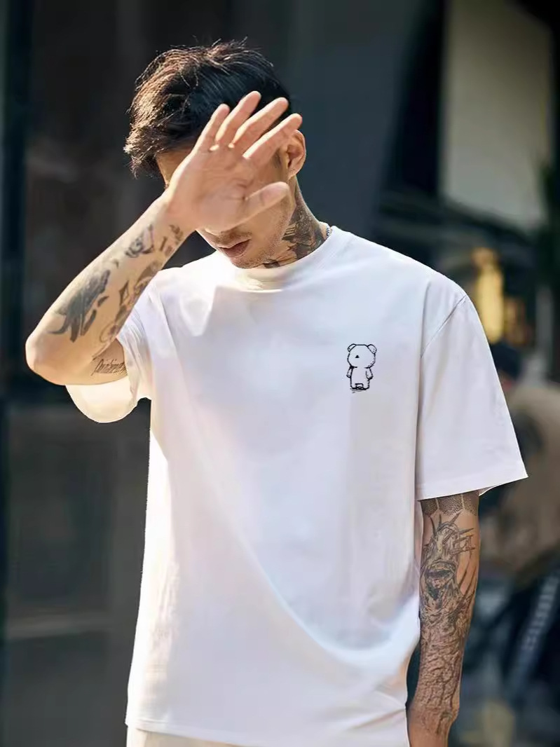 Verano hombre camiseta de moda juvenil blanco puro cuello redondo impresión de topas casuales retro pareja