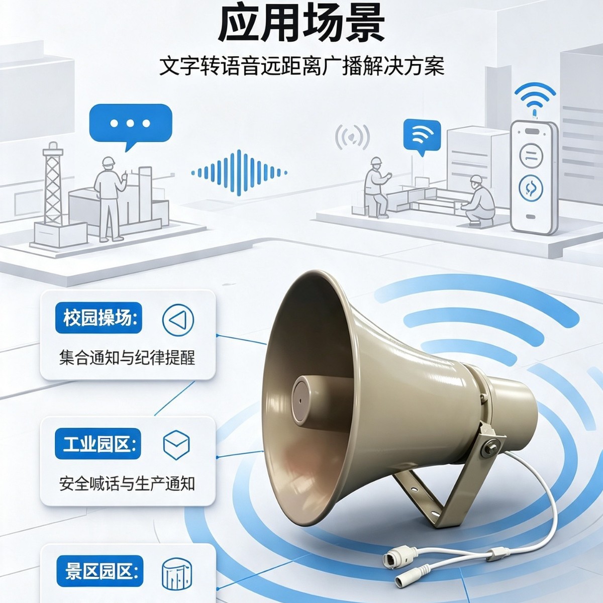 wifi文转语音号角 WiFi 无线组网壁挂高音喇叭 提供SDK可开发