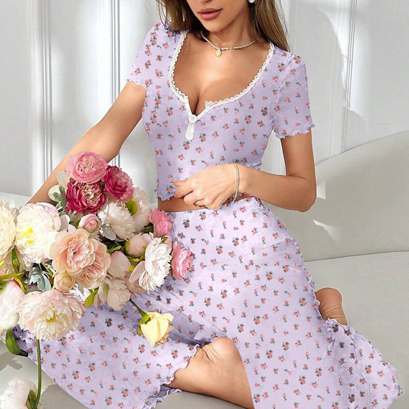 Cross-border Explosions European and American Style Home Clothes Sexy Casual Fashion Sexy Short-sleeved Pants Pajamas Two-piece Suit for Women