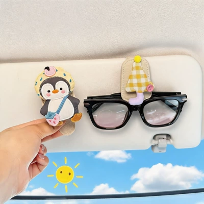 Car Glasses Clip/Bill Clip, 2026 New Car-Mounted Glasses Clip - yellow-umbrella-penguin-glasses-clip