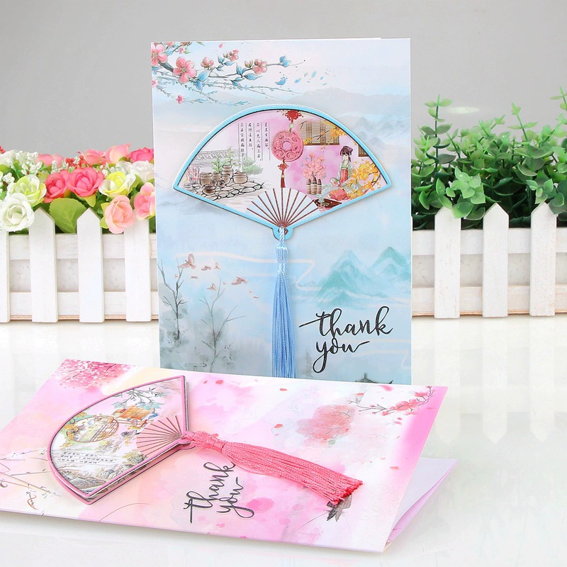 Greeting Card (Sansui) Chinese Style D1/D02/F02, Tassel & crystal-glue finish, folded 14×21.5 cm