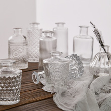 ins风浮雕玻璃透明花瓶复古怀旧小创意干花网红简约北欧餐桌摆件