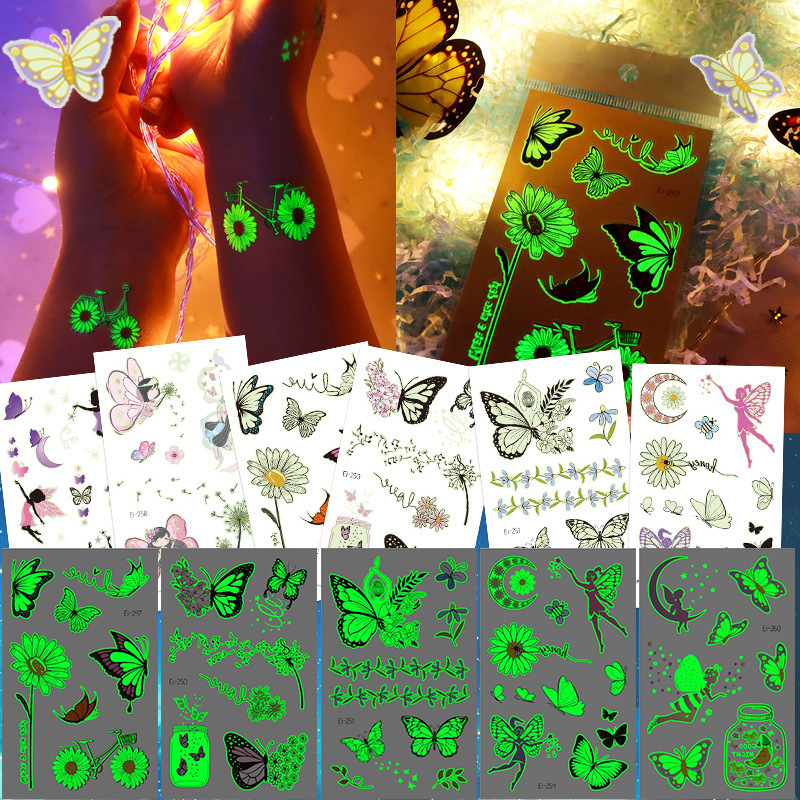 Children's Cartoon Tattoo Sticker Luminous Butterfly Flower Boys and Girls Waterproof Luminous Temporary Face Sticker Cross Border in stock Children's Cartoon Tattoo Sticker Luminous Butterfly Flower Boys and Girls Waterproof Luminous Temporary Face Sticker Cross Border in stock