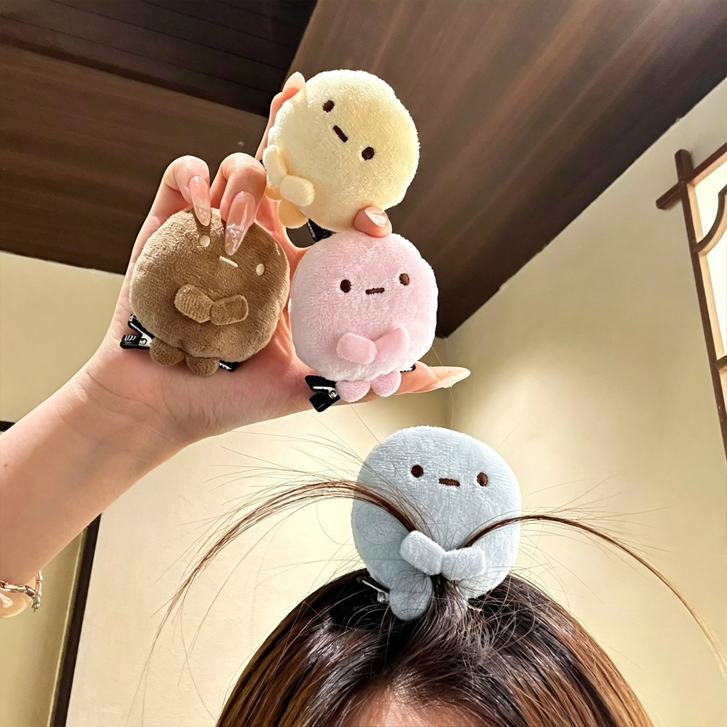 发夹可爱四色圆子玩偶发卡治愈系毛绒头饰女团子公仔发饰