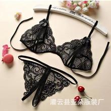 性感新款蕾丝透明开档诱惑三点式女情趣内衣开裆套装批发