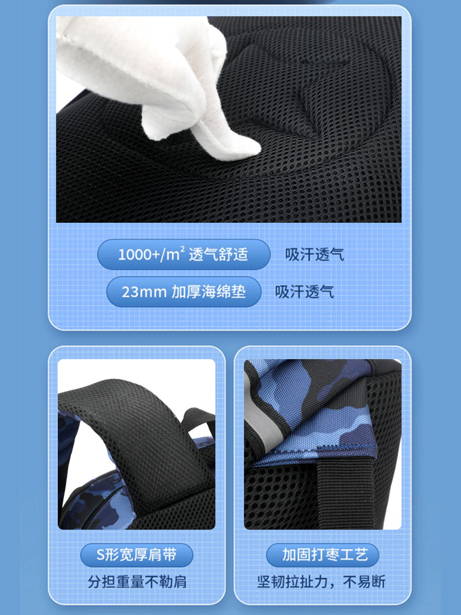 Natural fish nuevo estudiante de escuela primaria mochila niños grado 1-3 camuflaje casual gran capacidad de reducción de carga mochila entrega