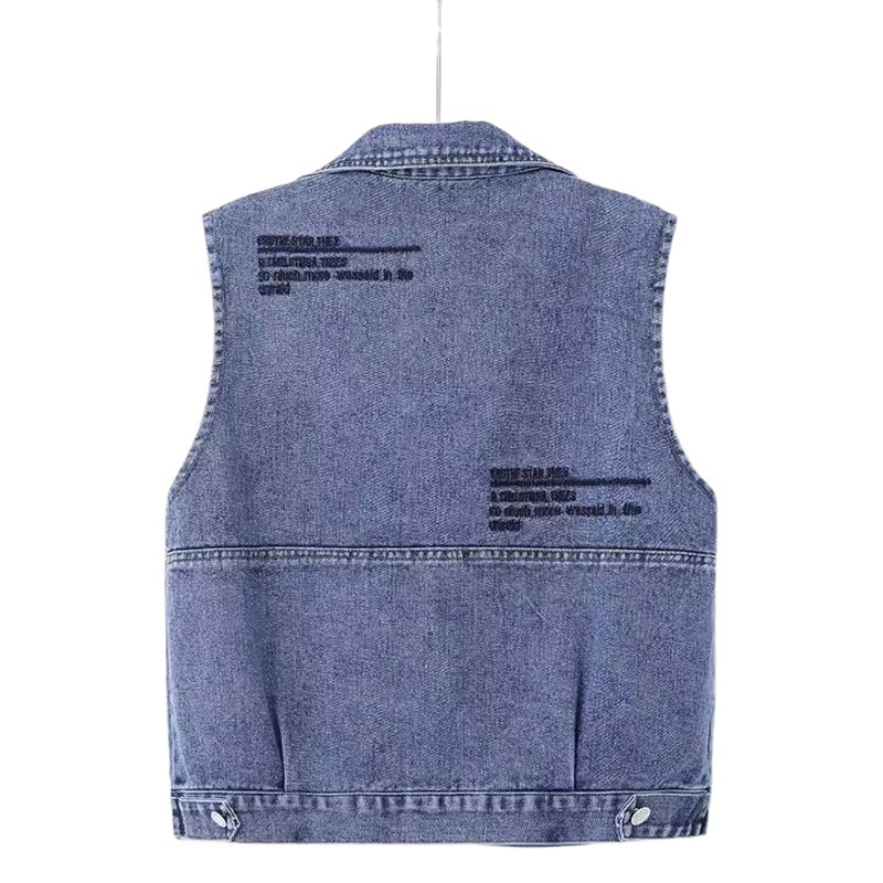 Chaleco vaquero azul para mujer, estilo nuevo de primavera y otoño 2025, con bolsillos, estilo coreano holgado, chaqueta corta image 1
