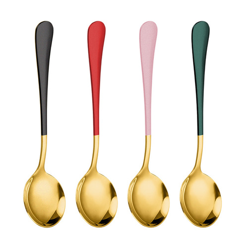 Stainless steel Internet celebrity spoon cute No. 3 round spoon home breakfast soup spoon watermelon spoon coffee dessert stirring spoon