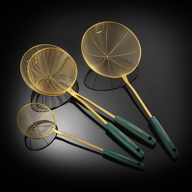 304 Stainless Steel Colander Household Kitchen Fried Long Handle Strainer Large High Temperature Resistant Lo Noodles Lo Spoon Dumpling Hot Pot