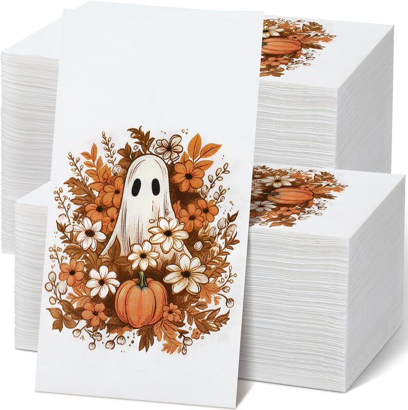 Halloween Ghost Pumpkin Floral Guest Napkins Disposable Hand Towels for Autumn Harvest Thanksgiving Napkins