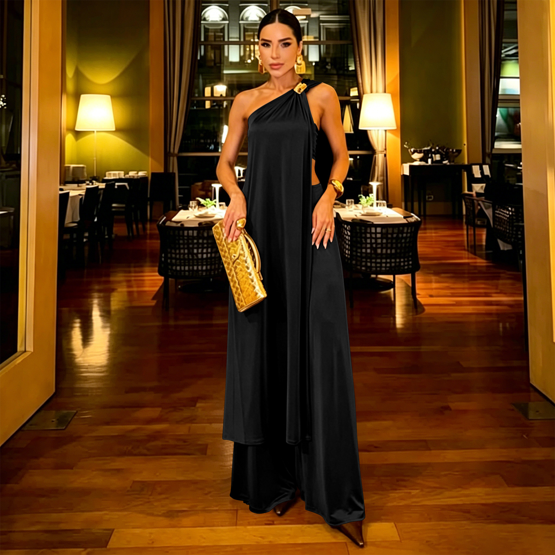 Summer Women's Long Loose Top And Solid Color Trousers Set American Fashion_ecoleips.com
