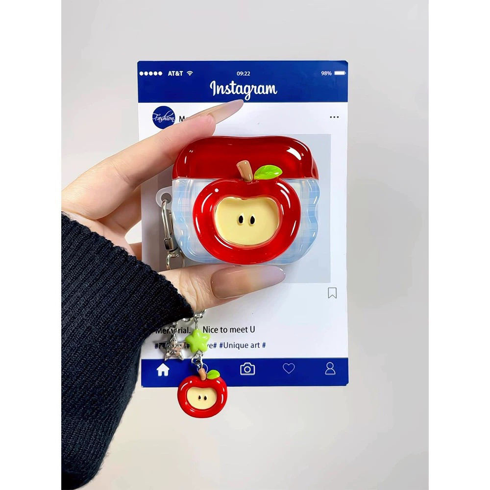 Cartoon creativo rojo manzana verde para cascas de auriculares de manzana airpods4 auriculares con colgante pro2 cubierta