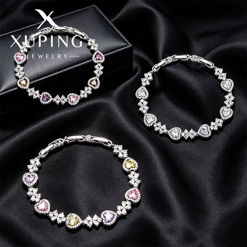 Pulsera de Corazón con Gemas de Aleación de Cobre para Mujer