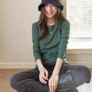 2025 German Velvet Long-Sleeved Inner T-Shirt Right Shoulder Bottoming Shirt for Women Wholesale Autumn and Winter Women's Slim Round Neck Top