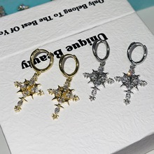 微镶锆石轻奢十字架镶锆石耳圈精致耳环时尚个性气质镀真金耳扣